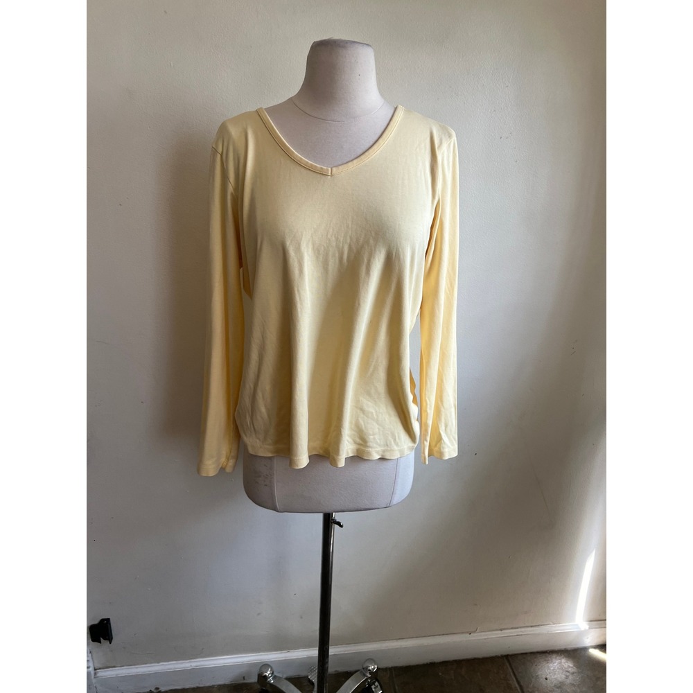 Pale Yellow Long Sleeve V-Neck T-Shirt Women Casual Basic Tee